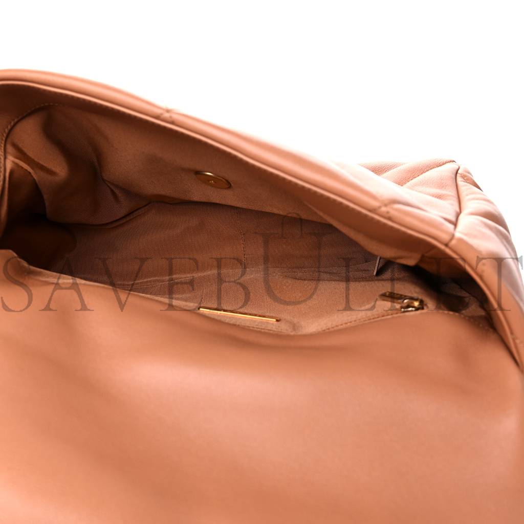 Ch*el lambskin quilted large Ch*el 19 flap brown gold hardware (30*20*9cm)