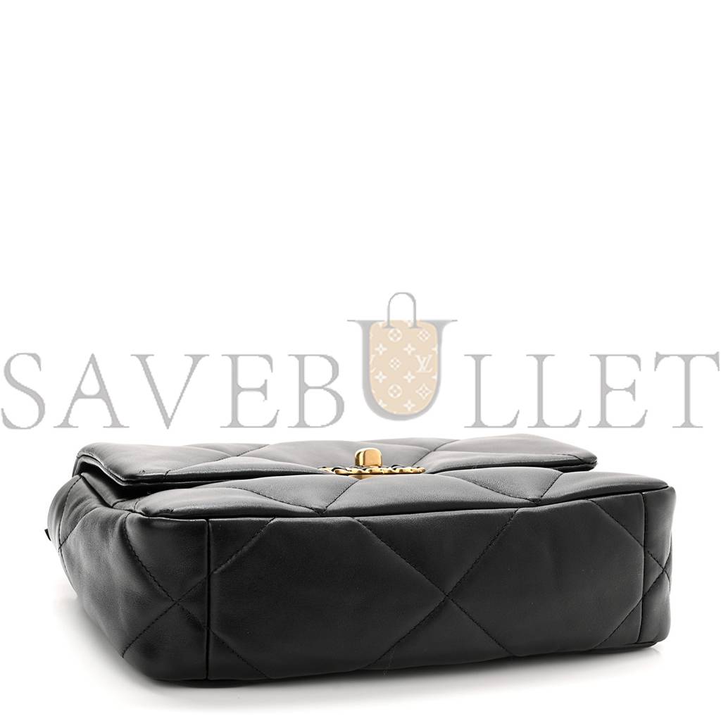 Ch*el lambskin quilted medium Ch*el 19 flap black gold hardware (25*16*7cm)