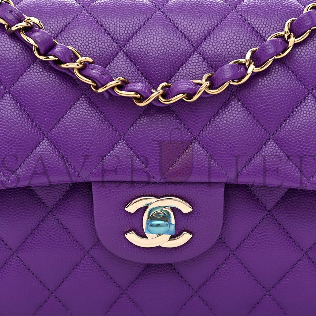 Ch*el caviar quilted small double flap dark purple rose gold hardware (23*14*6cm)