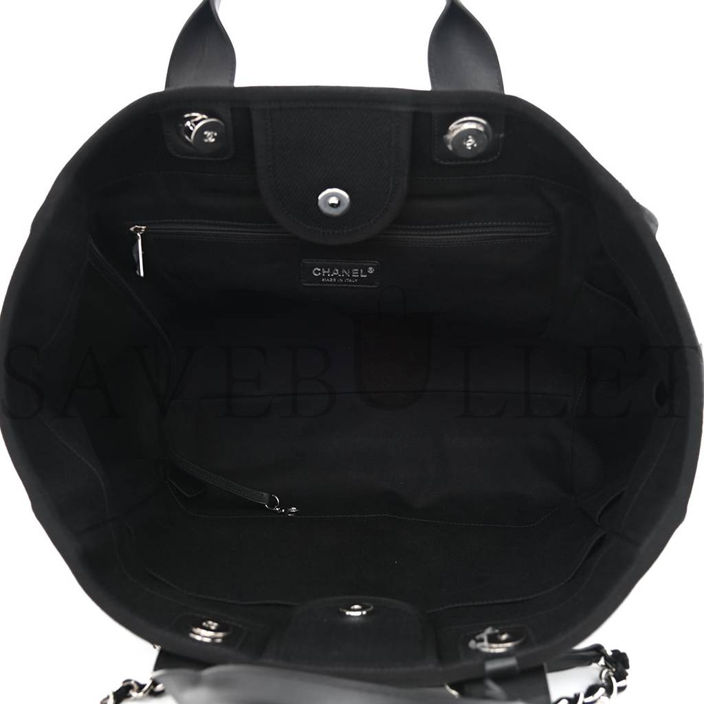 Ch*el canvas pearl medium deauville tote black (38*29*18cm)