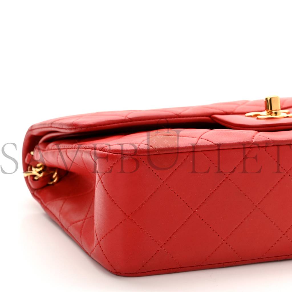 Ch*el lambskin quilted small double flap red gold hardware (23*14*6cm)