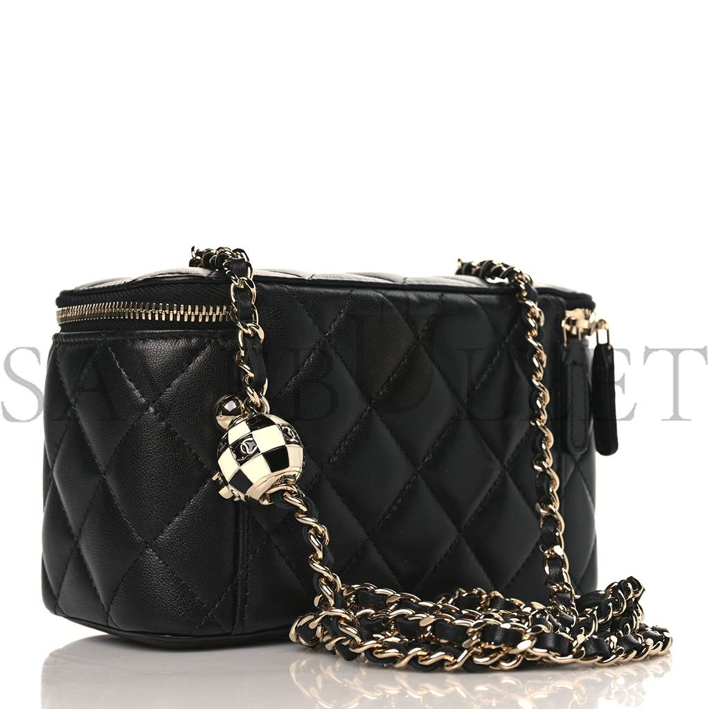 Ch*el lambskin quilted pearl crush small vanity case with chain black rose gold hardware (17*10*8cm)