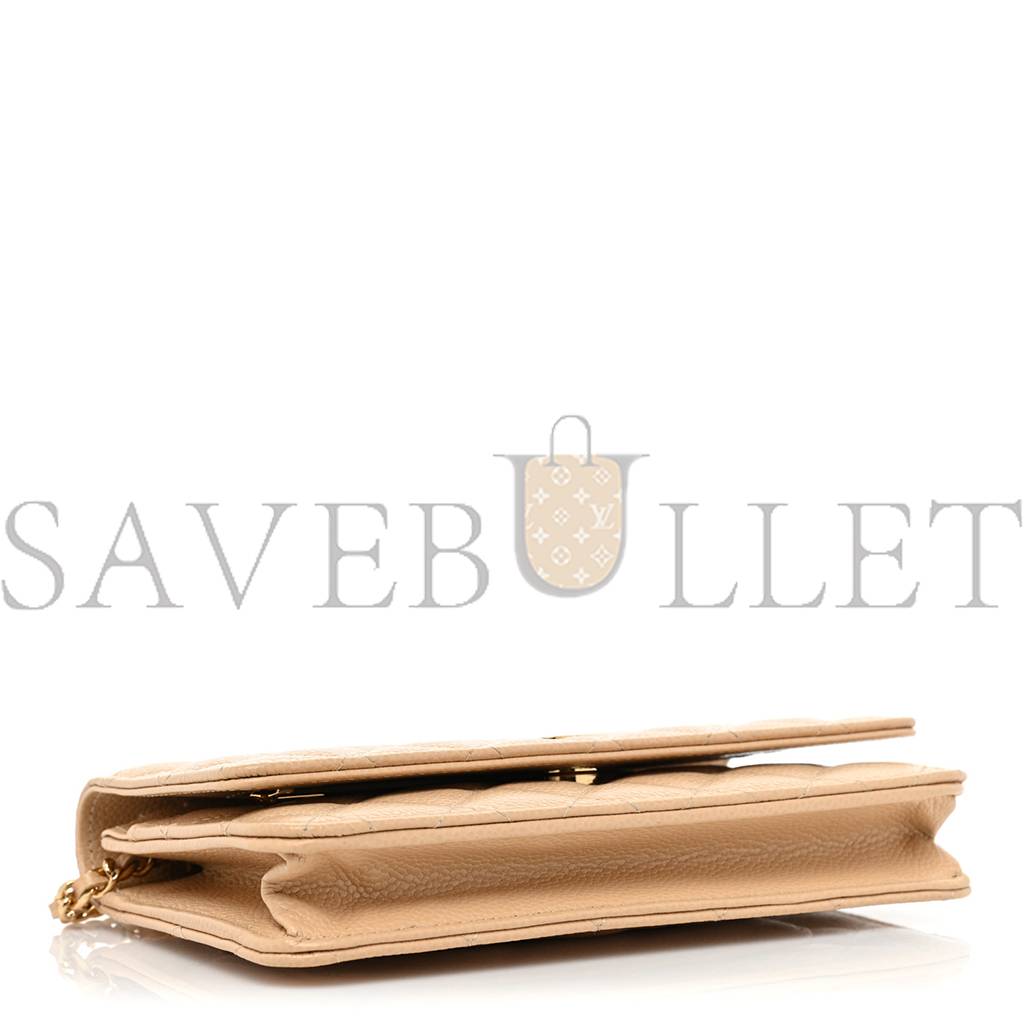 Ch*el caviar quilted wallet on chain woc beige rose gold hardware (20*13*3cm)