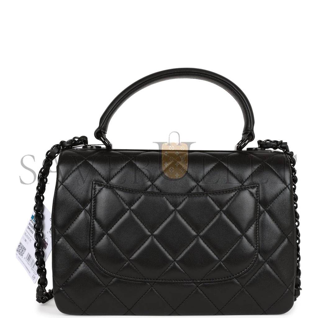 Ch*el large trendy cc bag so black lambskin black hardware (25*17*12cm)
