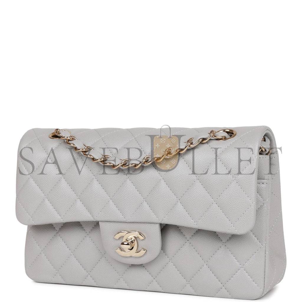 Ch*el small classic double flap grey caviar light gold hardware (23*13*6cm)