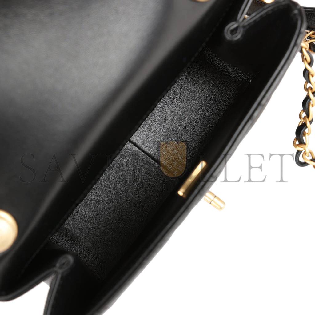 Ch*el monaco mini flap bag black lambskin antique gold hardware (19*13*8cm)