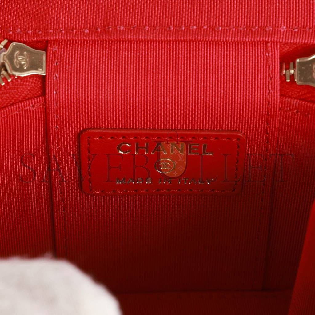 Ch*el camellia mini vanity case red lambskin light gold hardware (11*9*8cm)