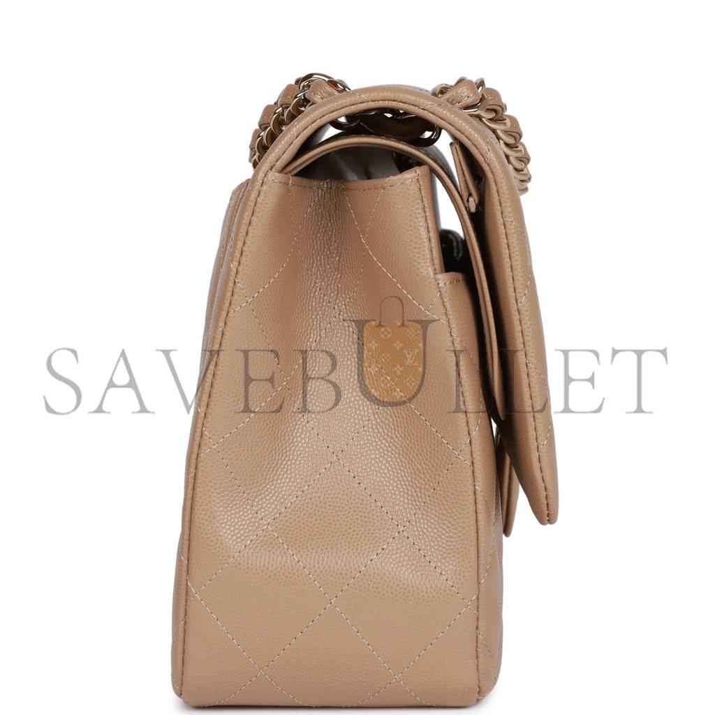 Ch*el jumbo classic double flap bag dark beige caviar gold hardware (30*20*9cm)