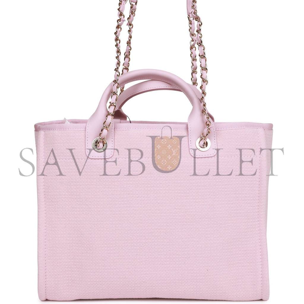 Ch*el small deauville shopping bag pink boucle light gold hardware (34*27*15cm)