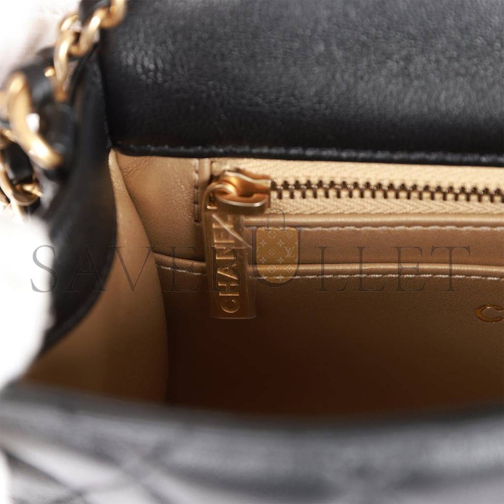 Ch*el pearl crush mini square flap bag black lambskin antique gold hardware (17*14*8cm)