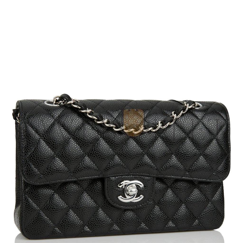 Ch*el small classic double flap black caviar silver hardware (23*13*6cm)