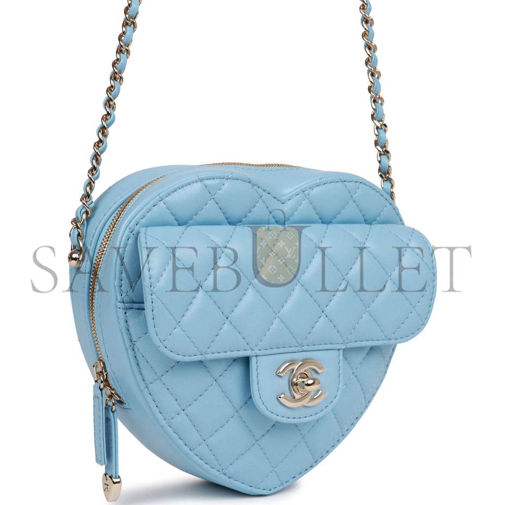 Ch*el cc in love large heart bag blue lambskin light gold hardware (20*18*6cm)