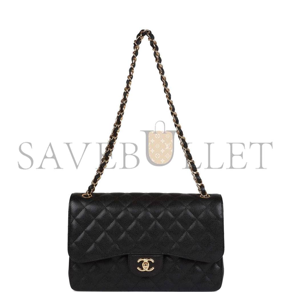Ch*el jumbo classic double flap bag black caviar gold hardware (30*20*9cm)