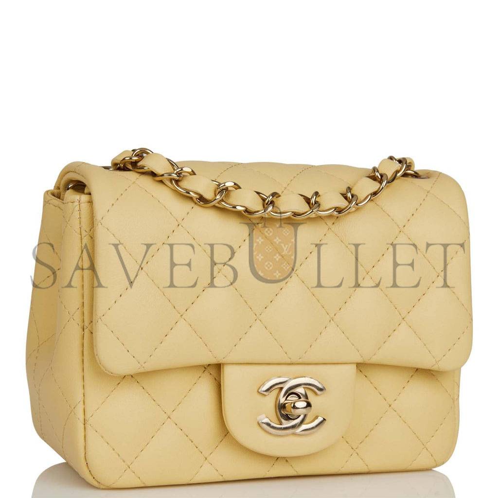 Ch*el mini square flap bag yellow lambskin light gold hardware (17*13*8cm)