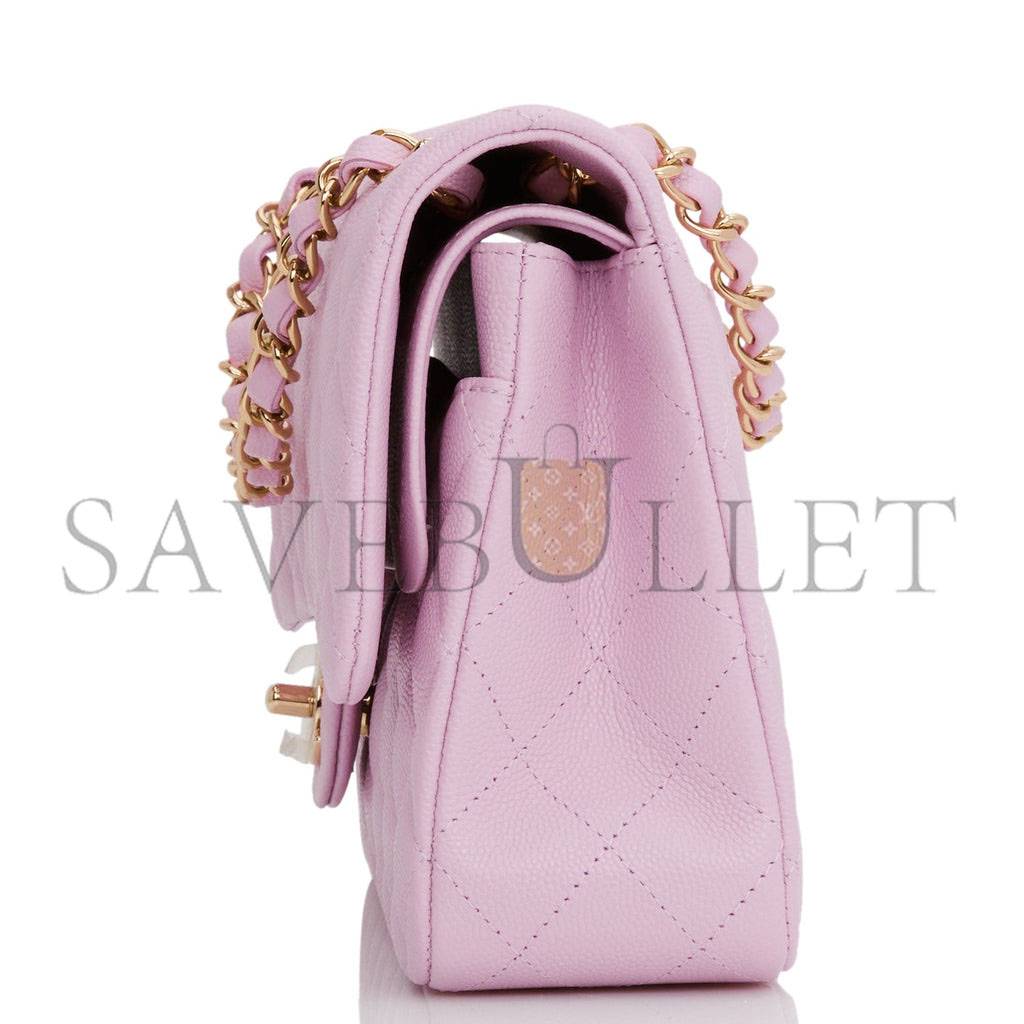 Ch*el medium classic double flap bag rose clair caviar light gold hardware (25*15*7cm)
