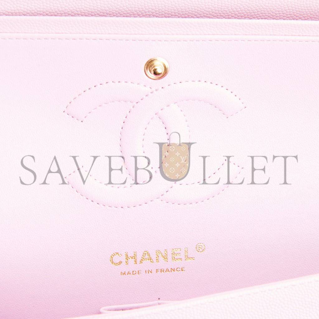 Ch*el medium classic double flap bag rose clair caviar light gold hardware (25*15*7cm)