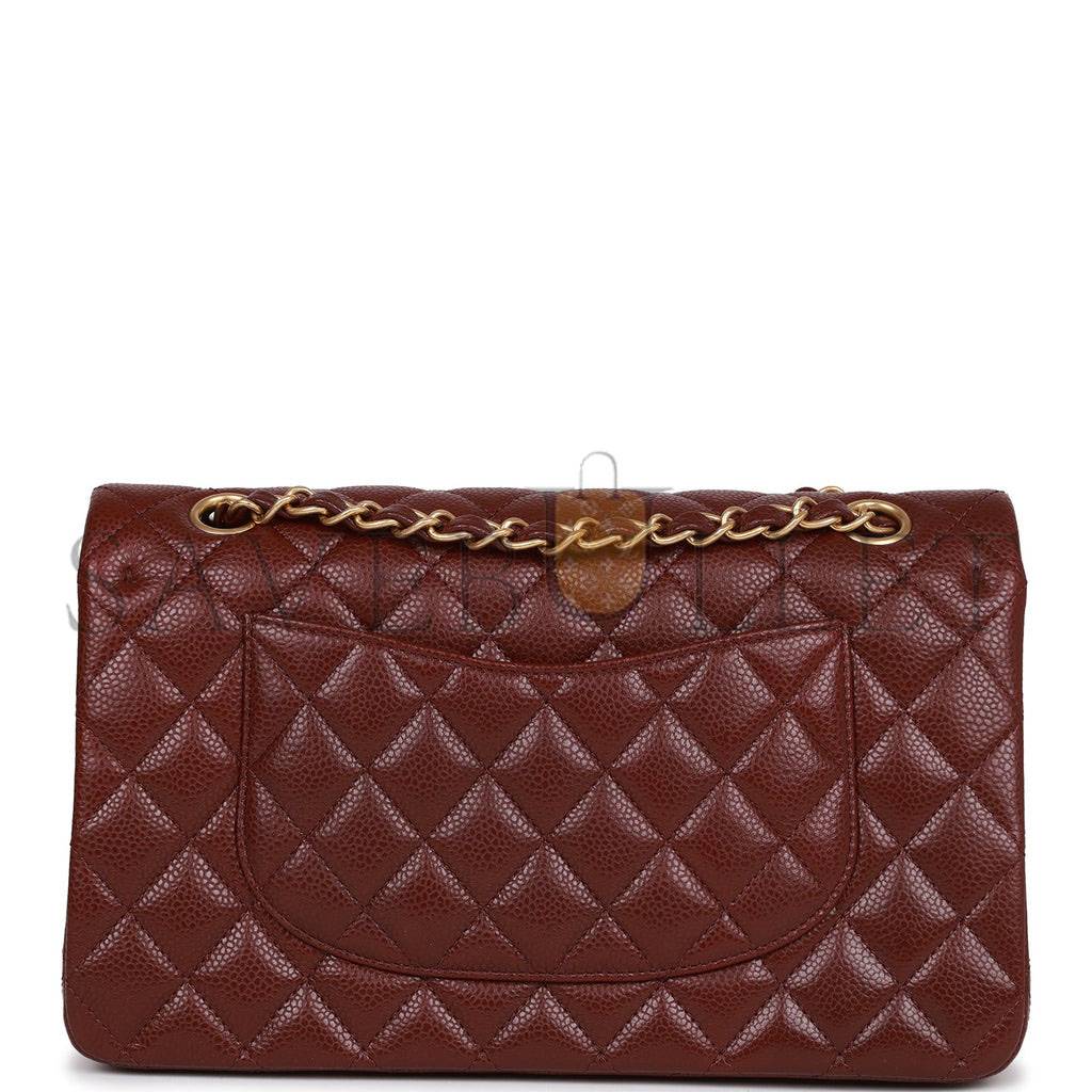 Ch*el medium classic double flap bag burgundy caviar antique gold hardware (25*15*7cm)