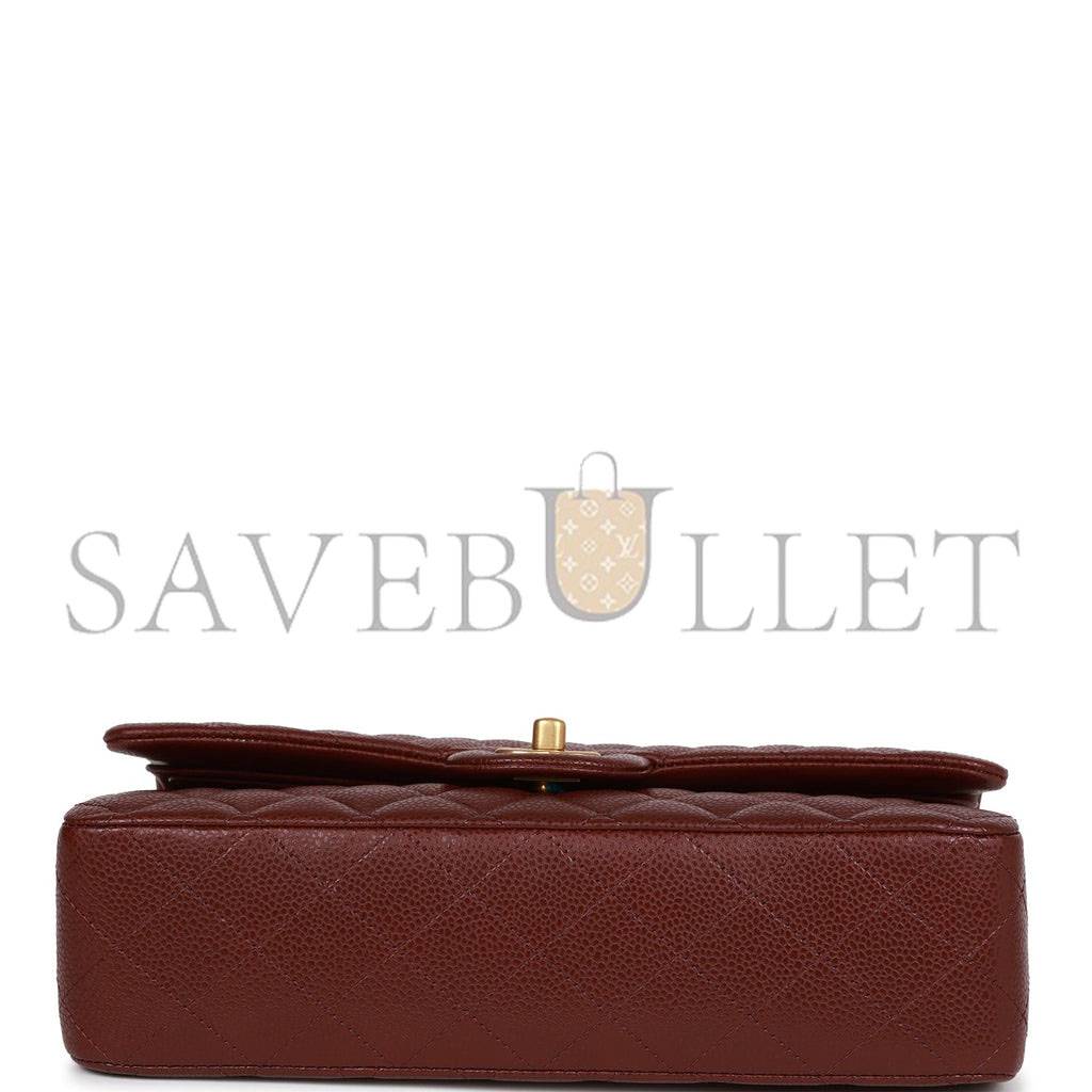 Ch*el medium classic double flap bag burgundy caviar antique gold hardware (25*15*7cm)
