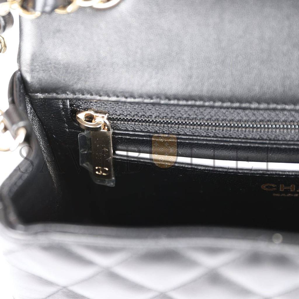 Ch*el mini rectangular flap bag black lambskin light gold hardware (20*13*6cm)