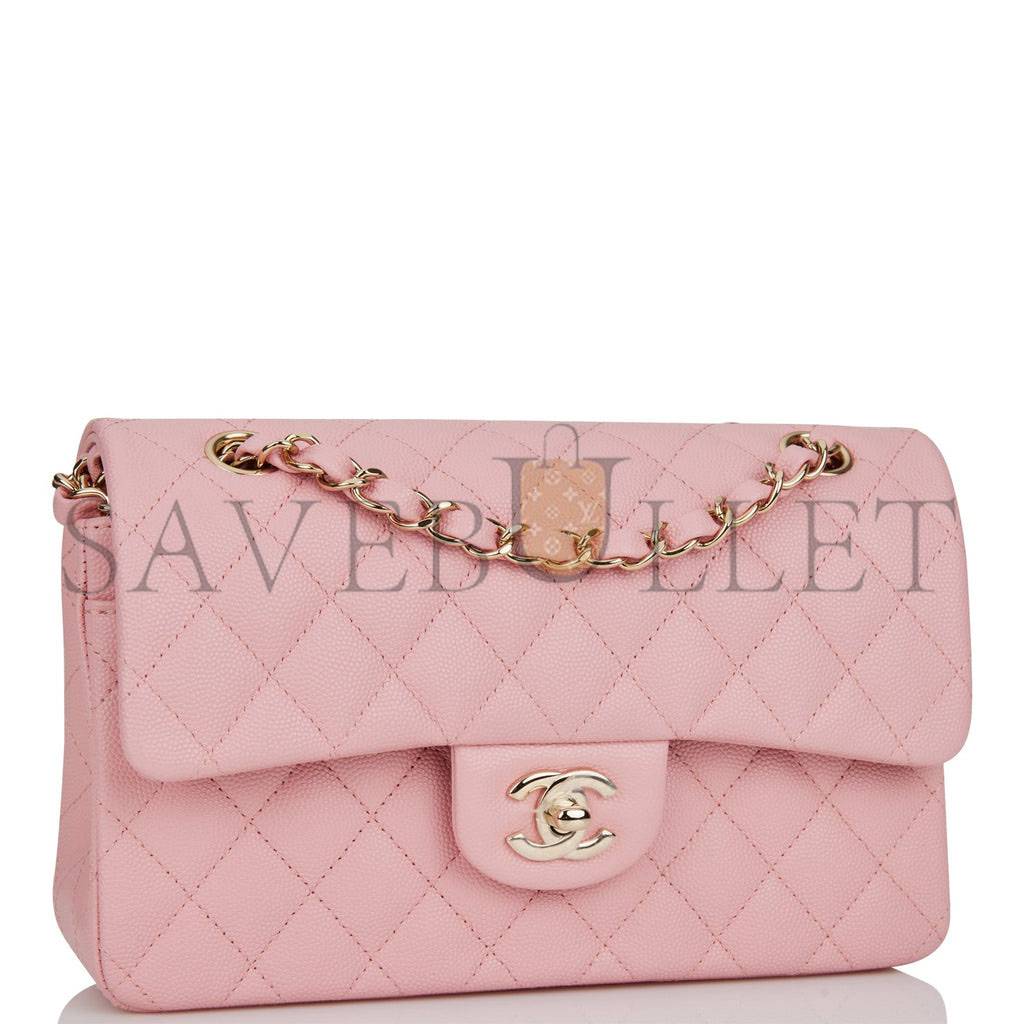 Ch*el small classic double flap pink caviar light gold hardware (23*13*6cm)
