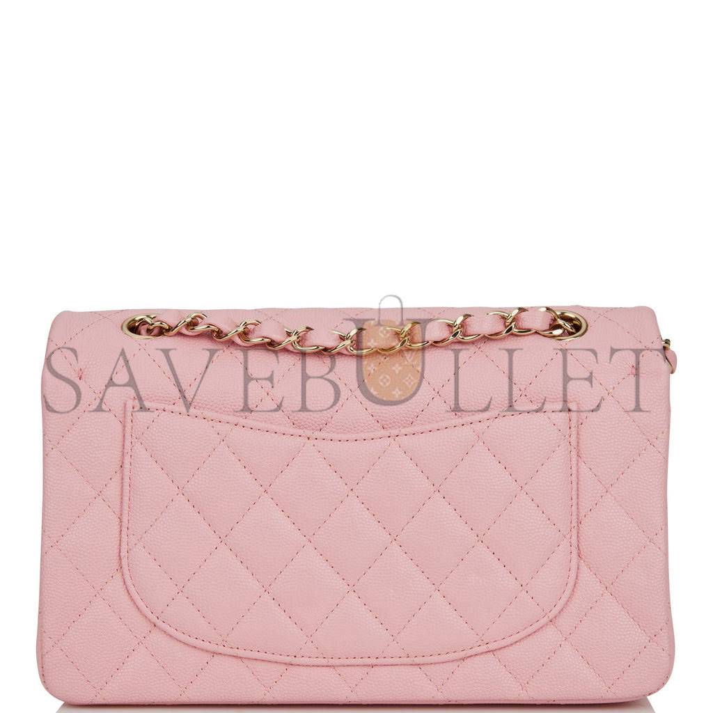 Ch*el small classic double flap pink caviar light gold hardware (23*13*6cm)