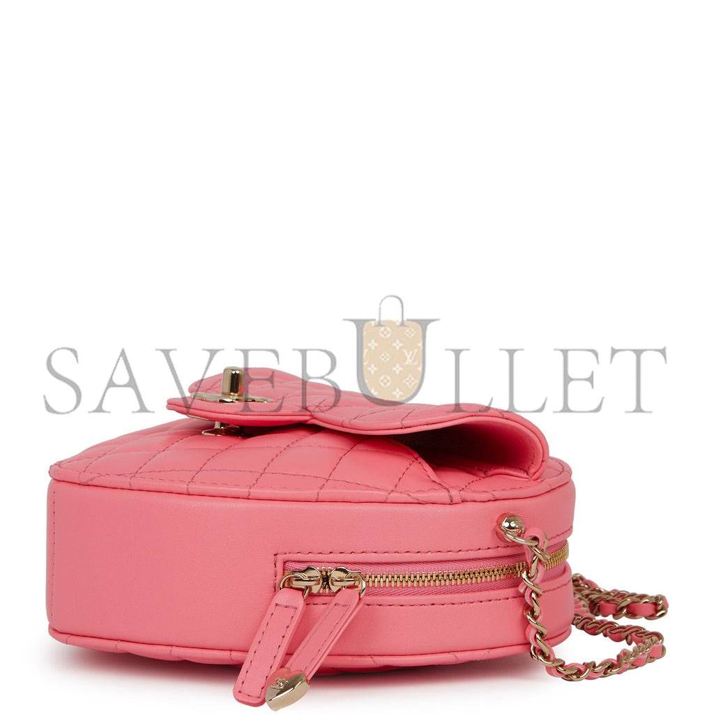 Ch*el cc in love large heart bag pink lambskin light gold hardware (20*18*6cm)