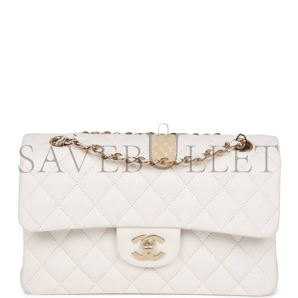 Ch*el small classic double flap white caviar gold hardware (23*13*6cm)