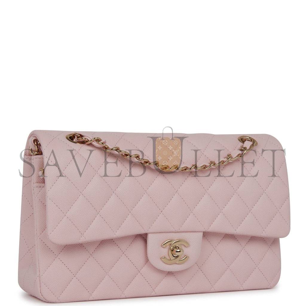Ch*el medium classic double flap bag light pink caviar light gold hardware (25.5*15.2*7cm)