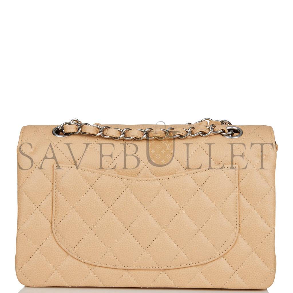 Ch*el small classic double flap bag beige caviar silver hardware (23*13*6cm)
