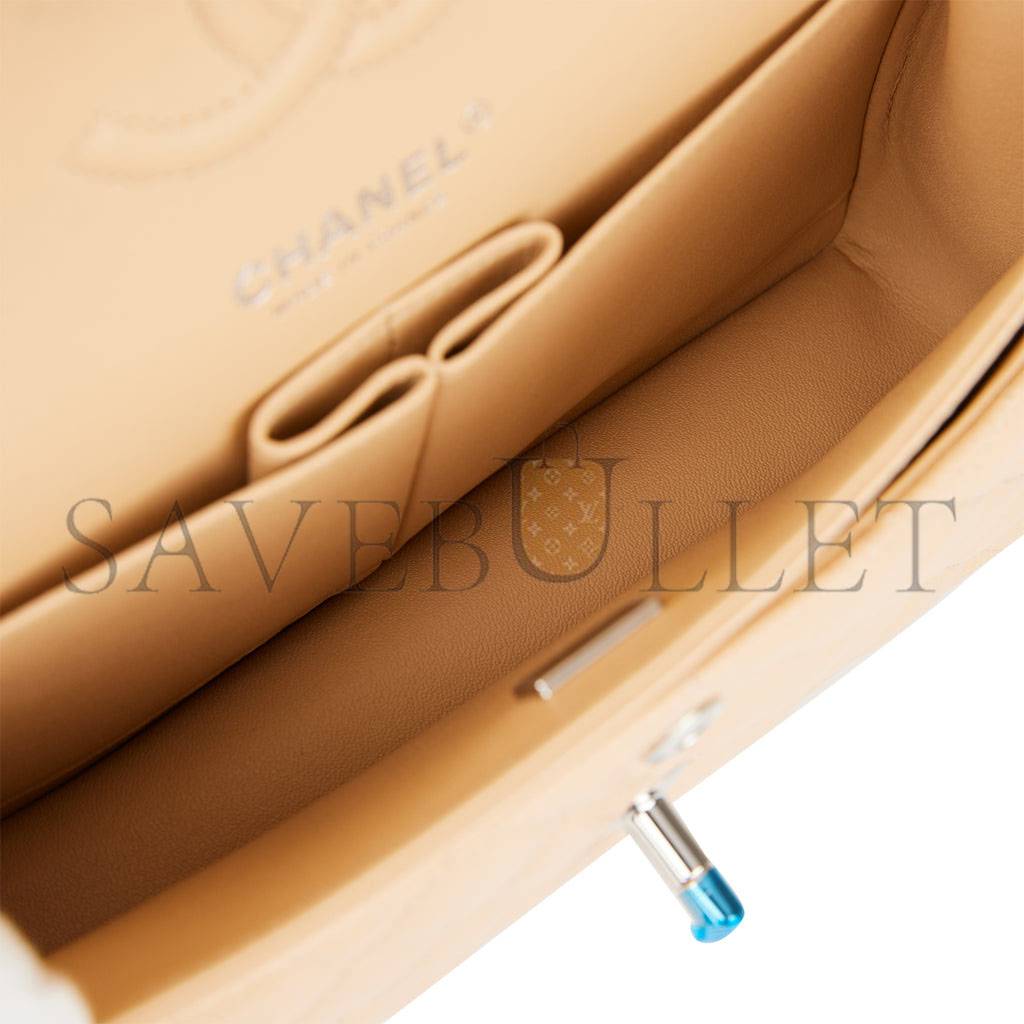 Ch*el small classic double flap bag beige caviar silver hardware (23*13*6cm)