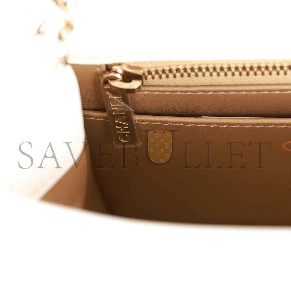 Ch*el pearl crush mini square flap bag white lambskin light gold hardware (17*14*8cm)