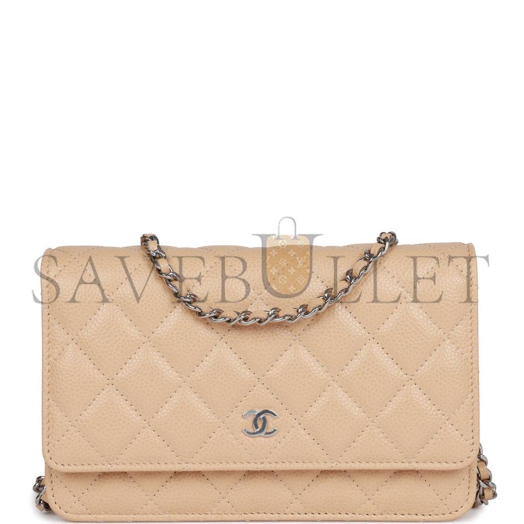 Ch*el wallet on chain woc beige caviar silver hardware (19*12*4cm)