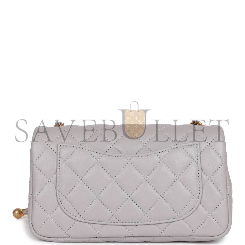 Ch*el pearl crush mini rectangular flap bag light grey lambskin antique gold hardware (20*13*6cm)