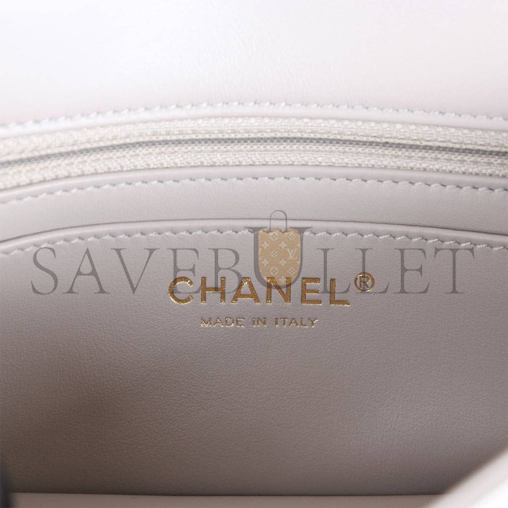 Ch*el pearl crush mini rectangular flap bag light grey lambskin antique gold hardware (20*13*6cm)