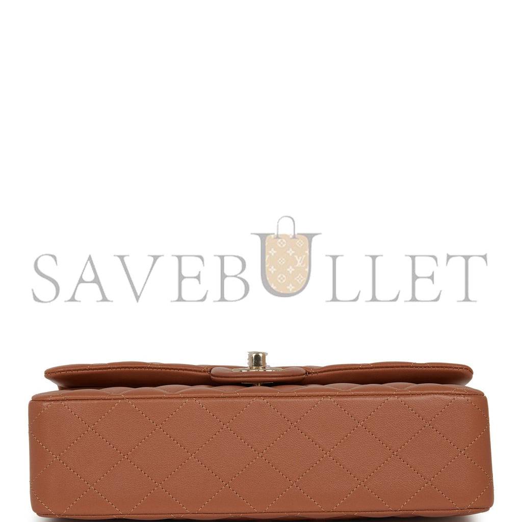 Ch*el medium classic double flap bag caramel lambskin light gold hardware (25*15*7cm)