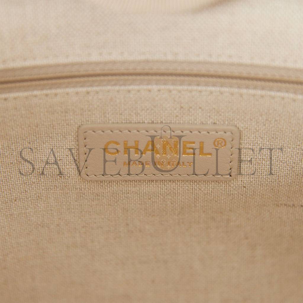 Ch*el small deauville shopping bag blue and beige boucle light gold hardware (34*27*15cm)