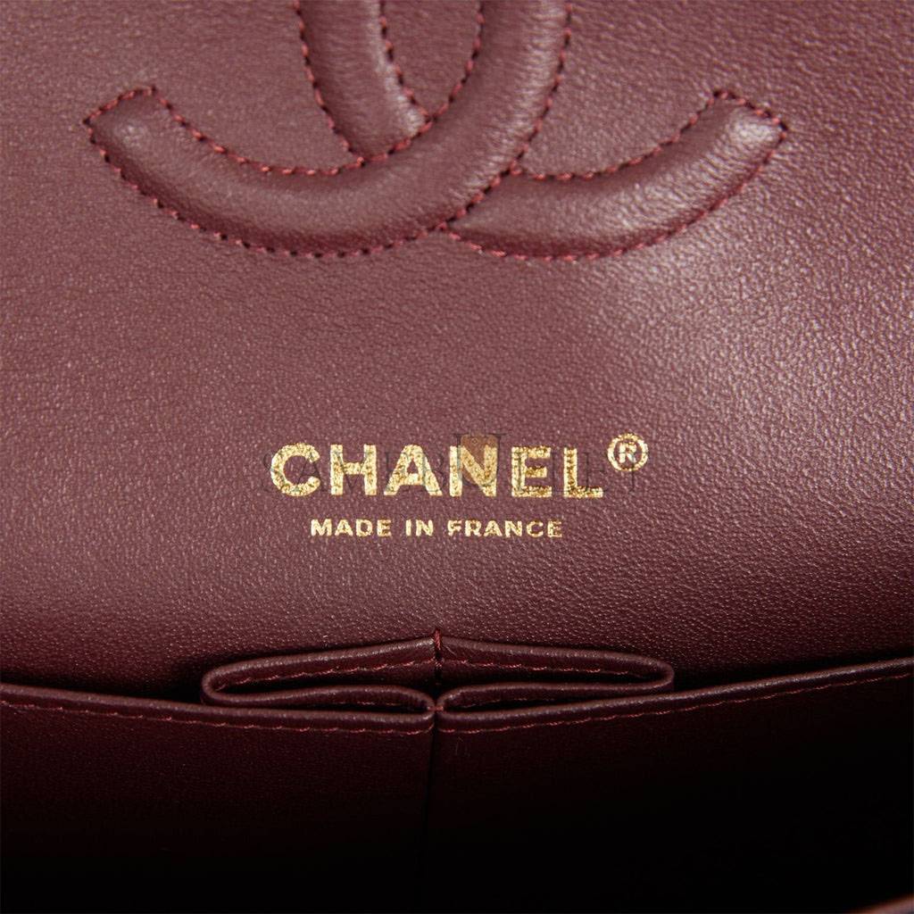 Ch*el medium classic double flap bag black quilted caviar gold hardware (25*15*7cm)