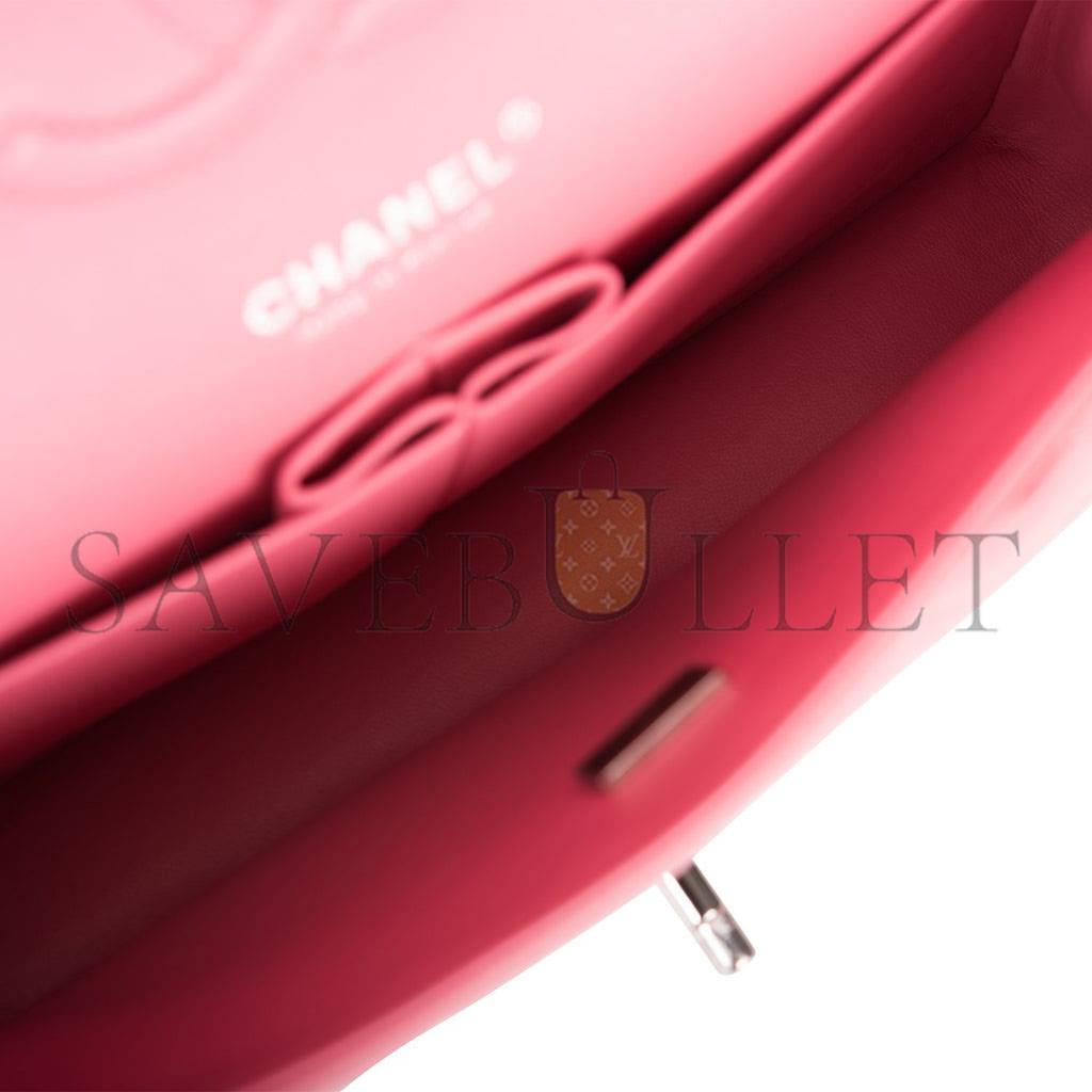 Ch*el medium classic double flap bag rose quilted lambskin silver hardware (25*15*7cm)