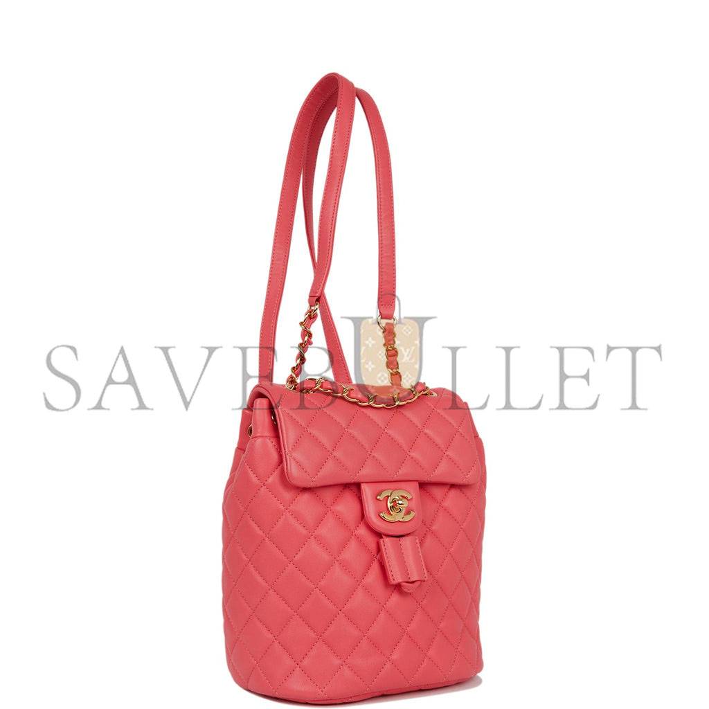 Ch*el mini urban spirit backpack rose lambskin gold hardware (22*17*8cm)