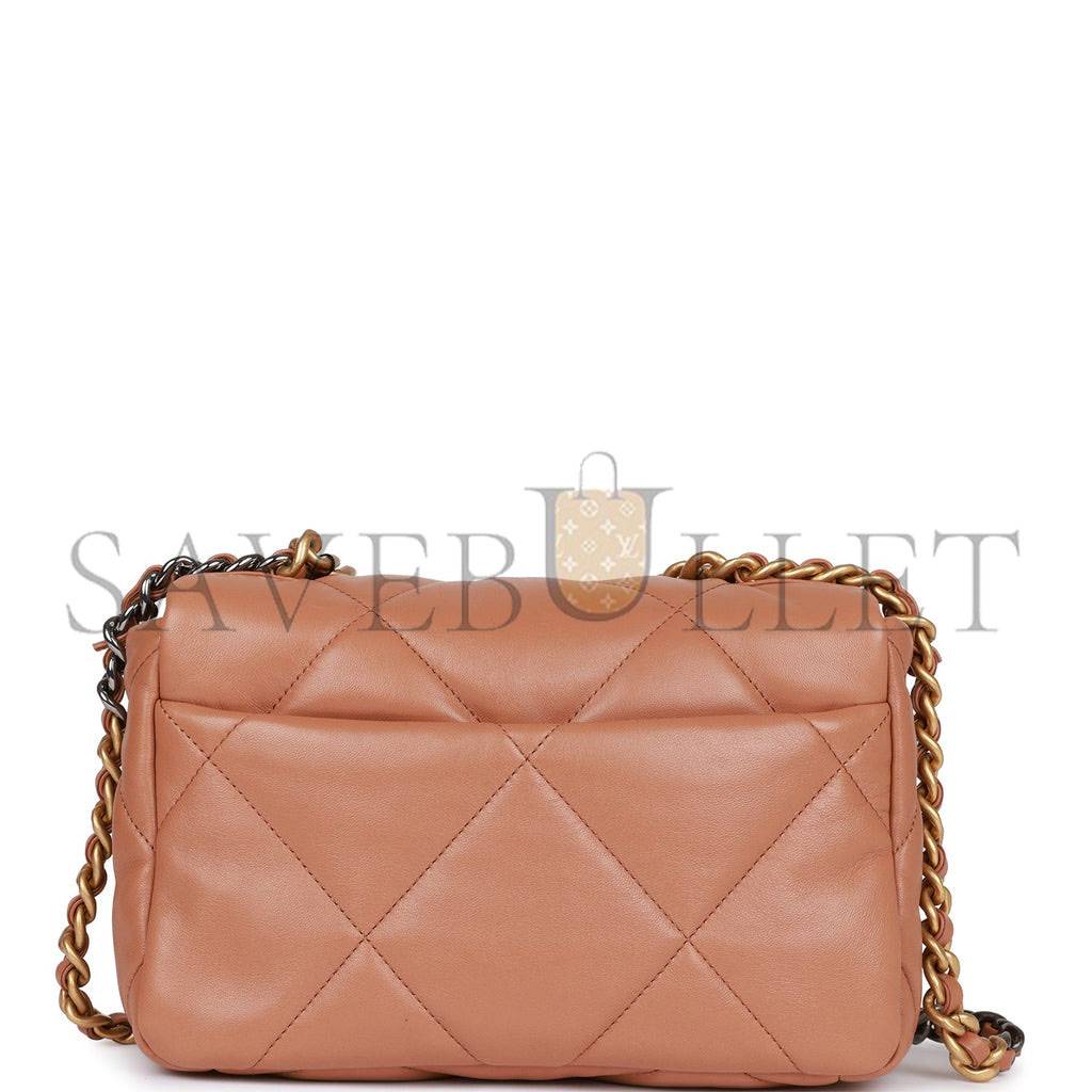 Ch*el medium 19 flap bag caramel calfskin mixed hardware (25*16*9cm)