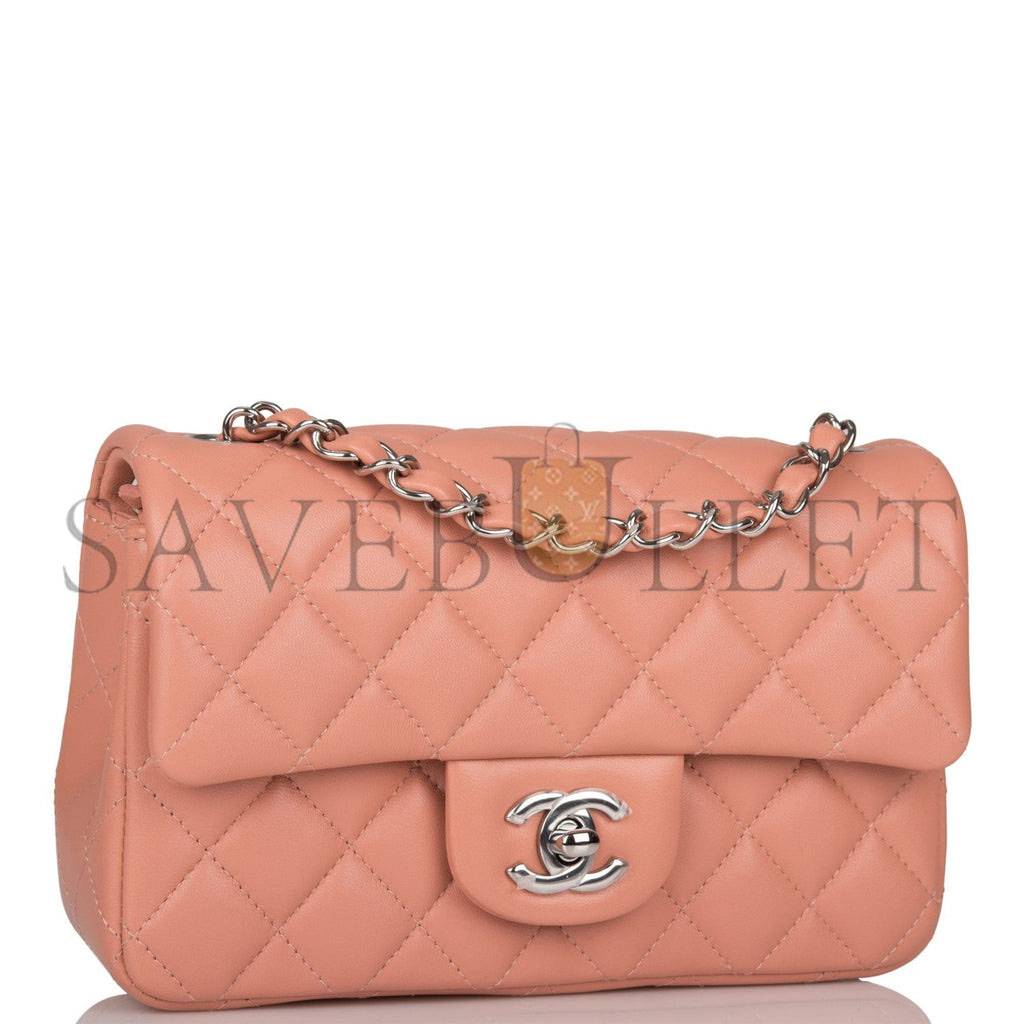 Ch*el mini rectangular flap bag rose lambskin silver hardware (20*13*6cm)