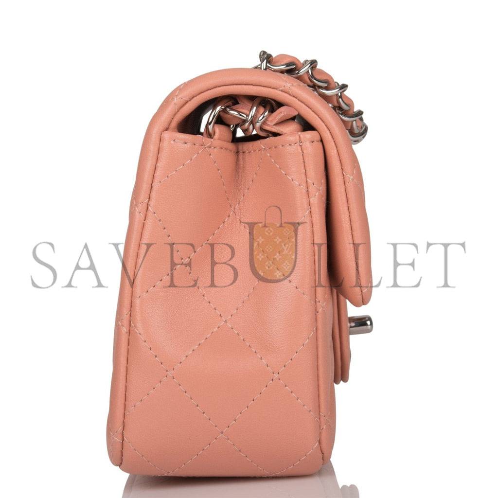 Ch*el mini rectangular flap bag rose lambskin silver hardware (20*13*6cm)