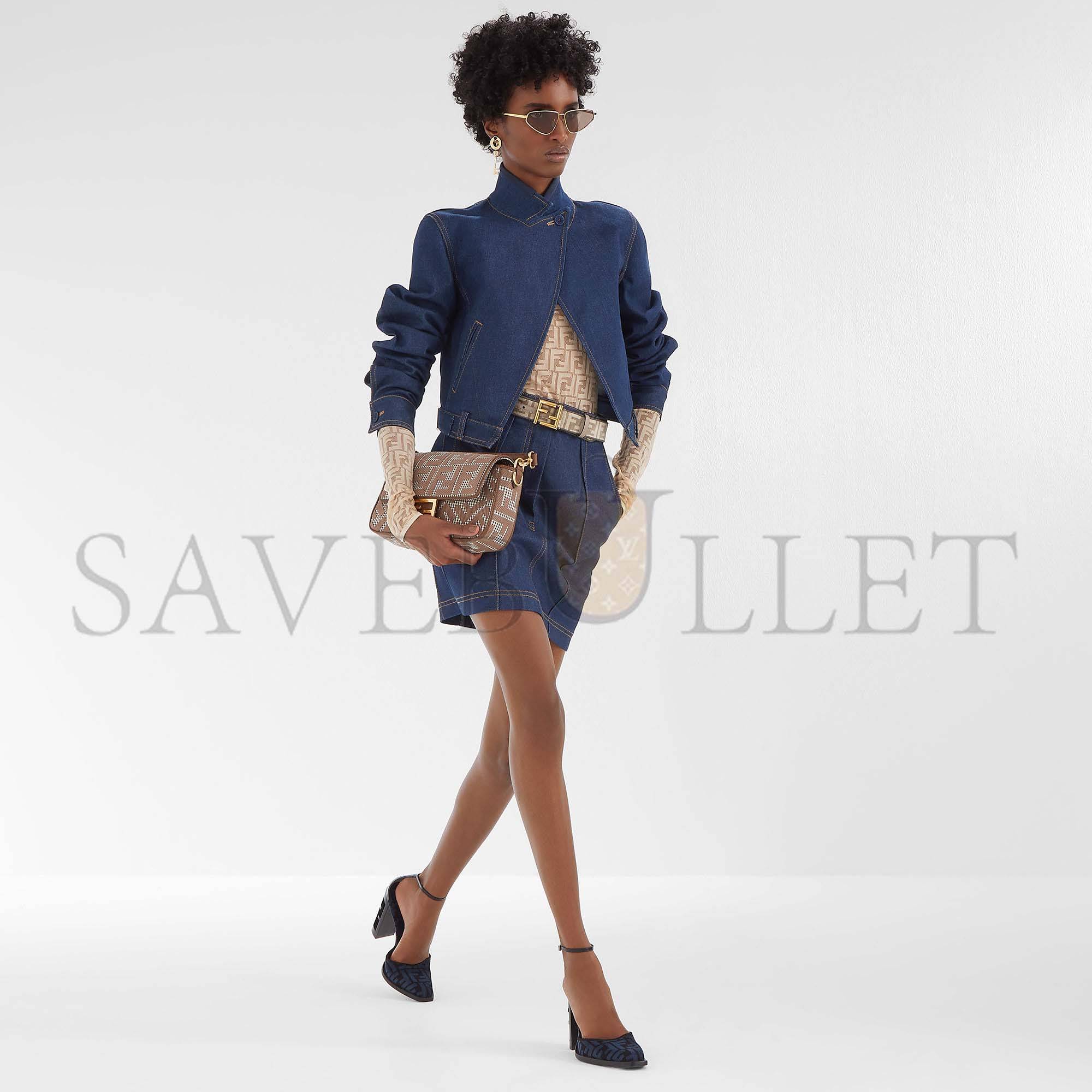 F**di baguette - brown houndstooth wool bag with ff embroidery 8br600akrzf1irg (27*15*6cm)