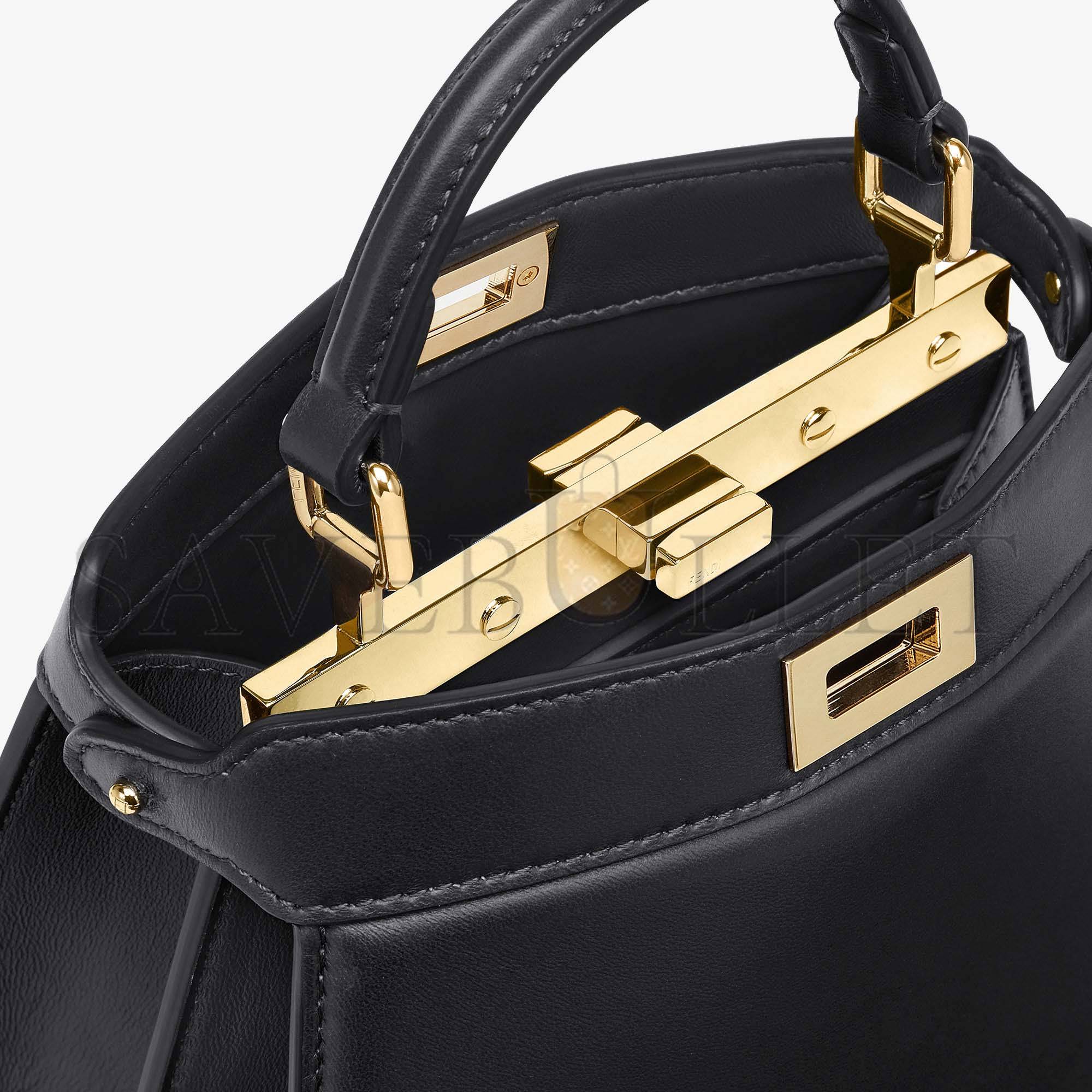 F**di peekaboo iseeu petite - black padded nappa leather bag 8bn335abvef0kur (20*15.5*11cm)