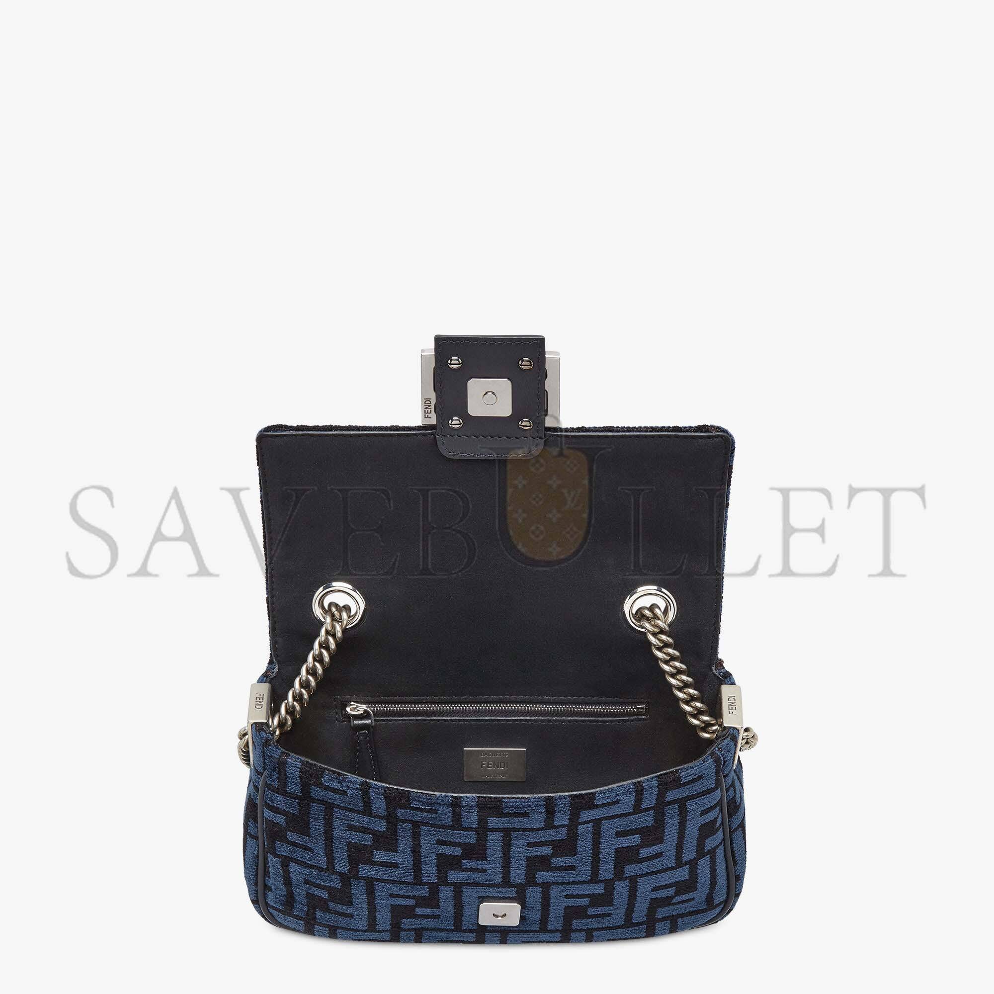 F**di baguette chain midi - dark blue ff tapestry fabric bag 8br793alg7f1hzr (24*14.5*7cm)