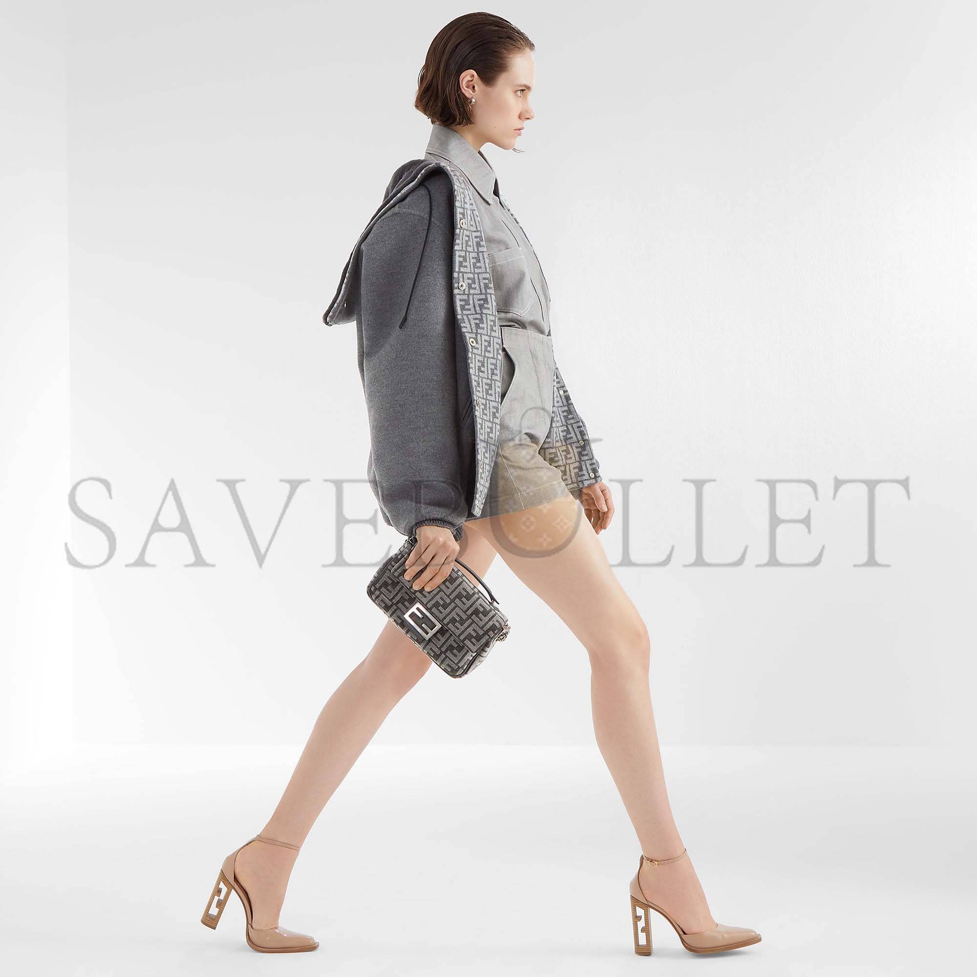 F**di baguette chain midi - dark gray ff tapestry fabric bag 8br793alg7f1hzo (24*14.5*7cm)