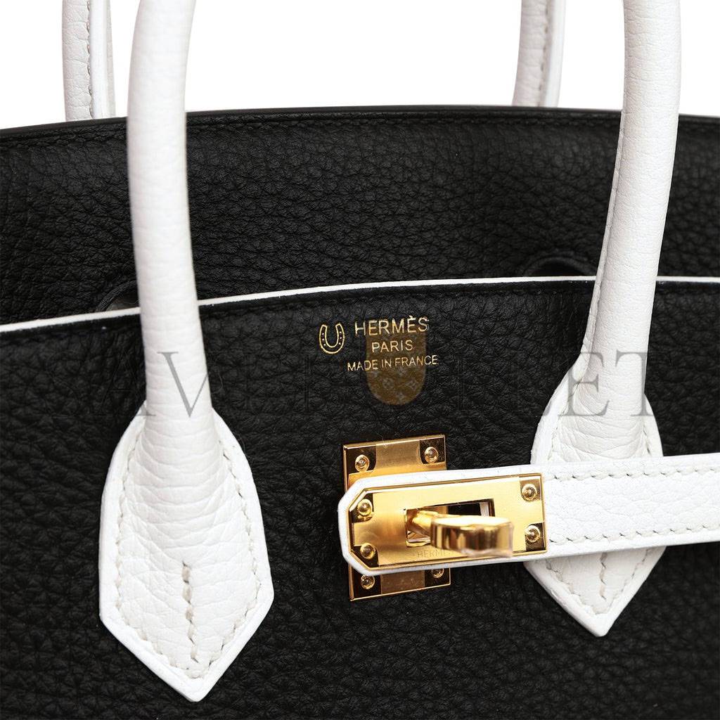 H**mes special order (hss) birkin 25 black and white clemence gold hardware (25cm)