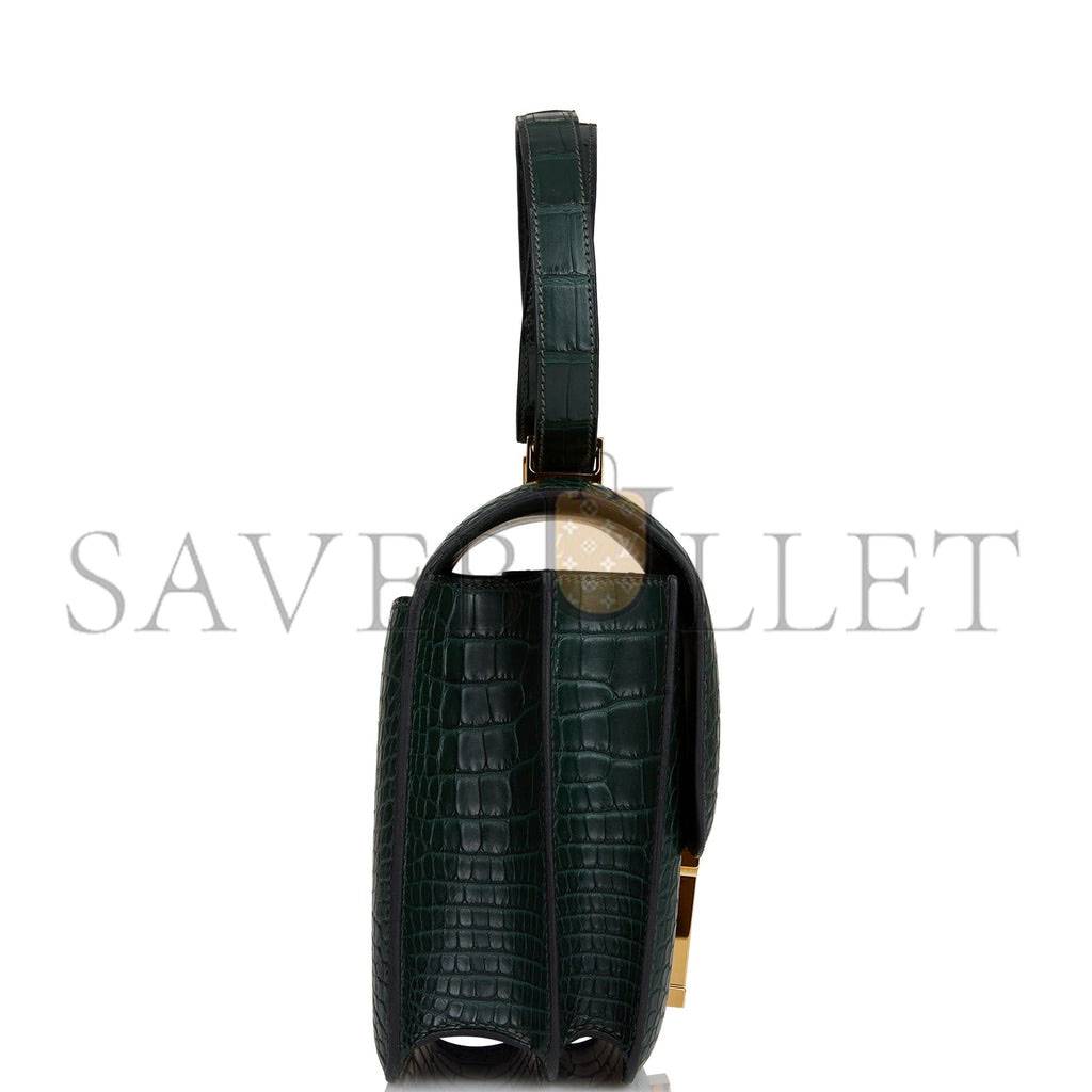 H**mes constance 24 vert fonce matte alligator gold hardware (24cm)
