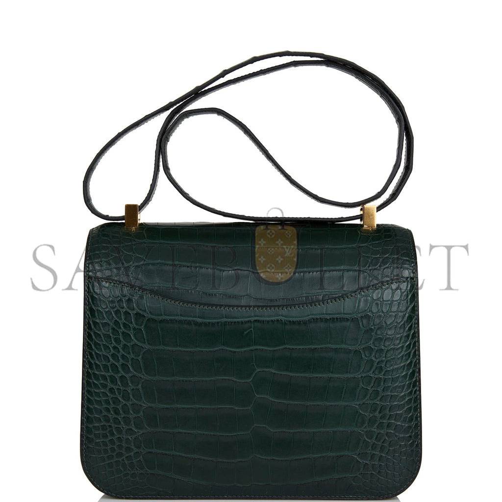 H**mes constance 24 vert fonce matte alligator gold hardware (24cm)