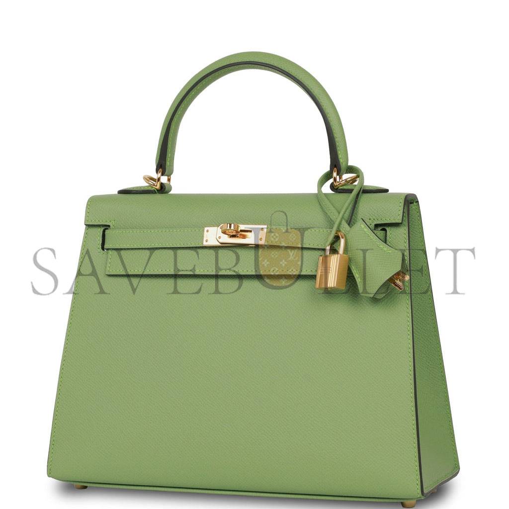 H**mes kelly sellier 25 vert criquet epsom gold hardware handmade (25*17*7cm)